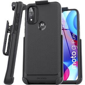 Encased Thin Armor for Moto G Pure Case Belt Clip with Phone Holster (Black) Motorola G Pure