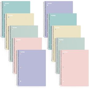 SUNEE Spiral Notebooks, 1-Subject, 5 Pack, College Ruled Paper, 8" x 10-1/2", 70 Sheets per Notebook,3-Hole Punched Paper, Pink,Purple, Blue, Green, Yellow Spiral Lined Notebooks for School,Work