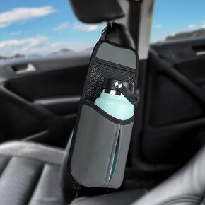 Linkidea Car Seat Side Water Bottle Organizer Compatible with Yeti Rambler Bottle 26oz/36oz, Hydro Flask 32oz/40oz, Vehicle Seat Side Storage Hanging Bag for Large Water Bottle Holder, Grey