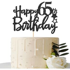 غلاف كعكة عيد الميلاد الخامس والستين باللون الأسود اللامع للنساء والرجال، مرحبًا بالذكرى السنوية الخامسة والستين، هتافات حتى 65 عامًا لتزيين الحفلات in Kuwait