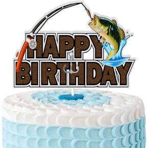 Fishing Theme Birthday Cake Topper,Bobber Fish Little Fisherman Theme Cake Decor,Little Fisherman Birthday Party Decorations for Girl Boy Kids Children Birthday Party