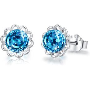 Crystal Ball Stud Earrings Sterling Silver Aurora Borealis Round AB Red/Blue Crystal Stud Earrings Jewelry Gifts for Women Girls Mother's Day