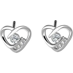 Heart Hug Sterling Silver Earrings for Women Girls Teens Cubic Zirconia Love Hearted Stud Tiny Small Cartilage Tragus Post Pin Hypoallergenic Pierced Ear Cute Birthday Mother's Day Holiday Jewelry Gifts
