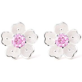 Sterling Silver CZ Flower Cartilage Stud Earrings for Women Teen Girls Crystal Birthstones Cherry Blossom Jasmine Tiny Small Flower Cute Stud Post Pin Hypoallergenic Boho Birthday Jewelry