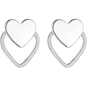Double Heart Stud Earrings for Women Teen Girls,14k Gold Small Love Cubic Zirconia Heart Shaped Earrings Valentines Day Prom Jewelry Gifts