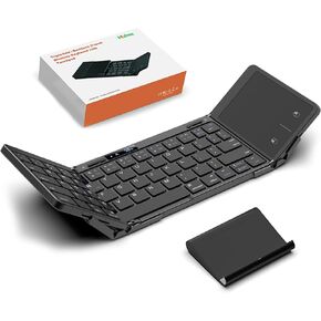 Foldable Travel Keyboard: Wireless Portable Folding Keyboard with Touchpad,Lock Hinge Battery Level Display,Bluetooth Keyboard for ipad Tablet Laptop Windows Mac OS (Black-Tri-fold)