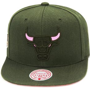 Mitchell & Ness Chicago Bulls NBA 1997 Finals Snapback Hat Cap - Olive/Pink Horn/Pink Bottom