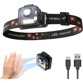 Multi-Function Motion Activated Headlamp, Type-C Charging, Waterproof Headlight for Camping Hiking Fishing Hunting Cycling Running Biking and Climbing, Black, HDLUU06BK01