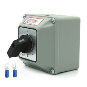 25A Rotary Changeover Switch with Exterior Box, 5 Position 2 Phase 8 Terminals, 4-Way 1NO 1NC Universal Selector Switch 25/0-4.2D