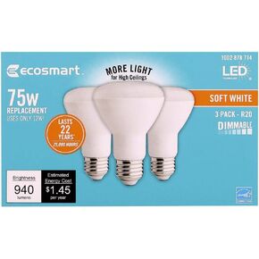 EcoSmart 75-Watt Equivalent R20 Dimmable LED Light Bulb Soft White (3-Pack)