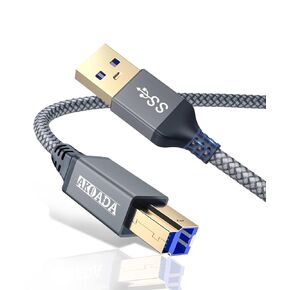 AkoaDa USB A to USB B 3.0 Cable (10FT), Durable Nylon Braided Type A to B Male Cable Compatible with Printers, Monitor, Docking Station, External Hard Drivers, Scanner, USB Hub and More Devices(Grey)