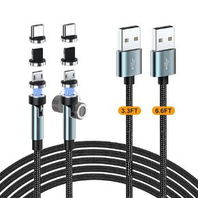 Magnetic Charging Cable 3.3ft 540° Rotating 3 in 1 Magnetic Phone Charger, 3A Fast Charging Cable, USB Data Transfer Cable for Type C/Micro USB/i-Product/CarPlay