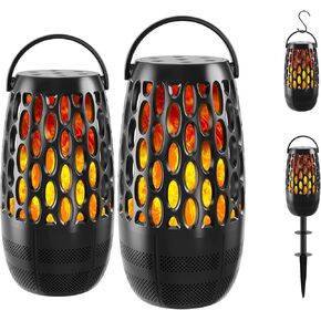 Vanten 2 Packs 10W Outdoor Speakers Bluetooth Waterproof, Bluetooth 5.3 Speaker Bluetooth Outdoor, Sync up to 100 Outdoor Speaker with Stake & Hook, Flame Lamp for Party, Gifts for Men Women