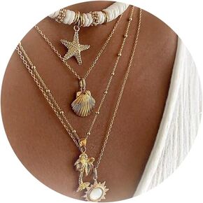choice of all Seashell Necklace for Women Gold Shell Pendant Necklace Layered Starfish Flower Charm Necklace Puka Shell Necklace Summer Beach Surfer Jewelry Outfits Accessories