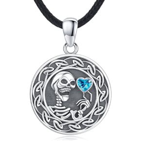 MEDWISE Skull Necklace Sterling Silver Celtic Knot Necklace Skeleton Necklace Gifts for Goth Lovers Halloween Birthday Christmas