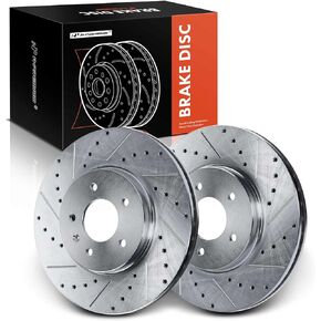 A-Premium 12.43 inch (315.8mm) Front Drilled and Slotted Disc Brake Rotors Compatible with Select Cadillac Models - STS 2009 2010 2011, 2-PC Set