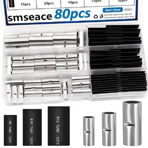 smseace 80 قطعة 4/6/8AWG مجموعة موصلات بعقب غير معزولة مع أنبوب قابل للانكماش بالحرارة للأسلاك AWG4/6/8 موصلات لصق بعقب النحاس النقي للسيارات والتطبيقات البحرية والصناعية