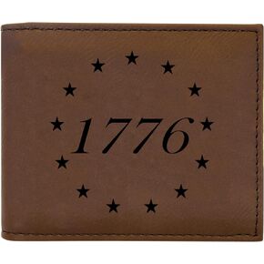 Rogue River Tactical USA American Flag Betsy Ross 1776 Men's Leather Bifold Wallet RFID Gift For Him Dad Father United States Billfold Patriotic