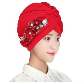 Women Muslim Turban Pleat Chemo Cap Flower Beanie Head Scarf Wrap Elastic African Turban for Girls Women