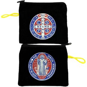 lulucross Catholic flannel Black rosary pouch Saint Benedict bag coin purse Catholic keepsake