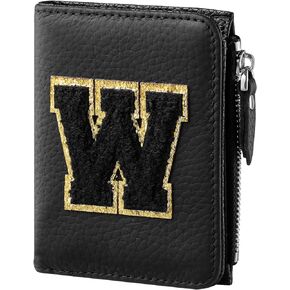 Initial Small Women Wallet Genuine Leather RFID Blocking Bifold Card Holder Ladies Mini Purse with Zipper Coin Pocket ID Window