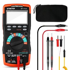 True RMS Digital Multimeter Tester 6000 Counts AC DC 20A Ohmmeter Voltmeter DMM Measure Voltage Current Amp Resistance Diodes Continuity Duty-Cycle Capacitance Temperature (BTMETER BT-770T)