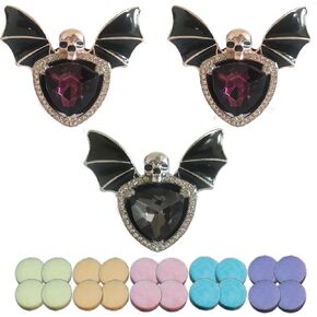 Aromatherapy Essential Oil Car Diffuser Vent Clip, Car Air Fresheners with Alloy Rhinestone Gem Bat Skull Head Decoration (3 Golden deep ruby)