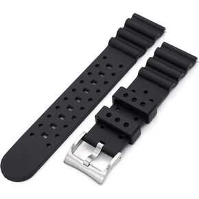 MiLTAT 22mm Quick Release Watch Band Black Rubber Diver FKM Strap, Brushed Buckle