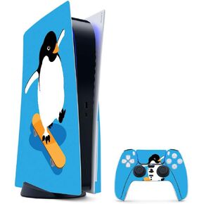 MightySkins Gaming Skin for PS5 / Playstation 5 Bundle - Skater Penguin | Protective Viny wrap | Easy to Apply and Change Style | Made in The USA