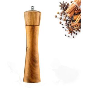 Wood Salt and Pepper Grinder Mill - Noryee Manual Wooden Salt Grinder Pepper Mill Shakers Refillable with Adjustable Coarseness Ceramic Rotor - 8.5 Inch (1 Pack)
