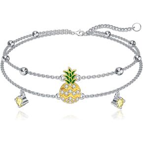 Pineapple Moonstone/Pineapple Birthstone/Celtic/Evil Eye Ankle Bracelets for Women 925 Sterling Sliver Adjustable Anklets Bracelets Jewelry Gifts for Women Friends Sister