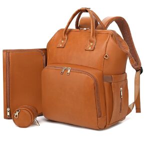 Diaper Bag Backpack - Vegan Leather, Waterproof Travel Baby Bag with Changing Pad, Pacifier Case, Theft Pocket, 35L Large, Baby Shower Gifts for Mom and Dad, Black