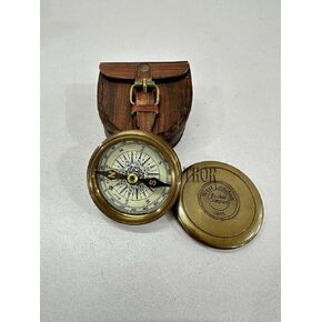 Antique Brass Pocket Compass with Leather Case Gifts | Engraved Compasses for Graduation, Him, Her, Husband, Dad, Son/Friends Compass for Camping, Hiking, Touring
