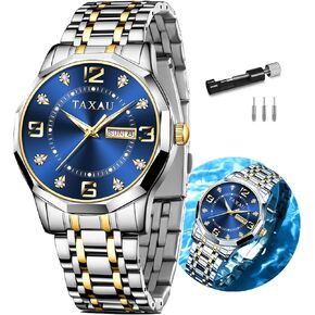 Stainless Steel Mens Watches, Business Dress Men Watch with Date,Classic Arabic numeral Watch, Waterproof Watches for Men,Luxury Diamond Men's Watches Big Face Relojes Para Hombres Silver/Black/Blue Dial Watch