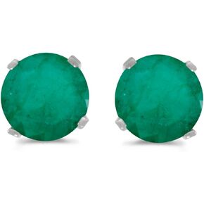 5 mm Natural Round Emerald Stud Earrings Set in 14k White Gold