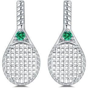 Tennis Earrings Stud Sterling Silver Birthstone Earrings CZ Tennis Jewelry Love Tennis Player Gifts Birthday Christmas Mothers Day Gifts for Women Tennis Fan Daughter Mom Wife