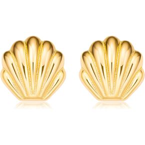 Plikin Gold Seashell Stud Earrings For Women Copper Shell Earring Nautical Sea Life Jewelry Beach Earring