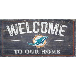لافتة خشبية بشعار فريق LA Auto Gear Miami Dolphins NFL لجراج المنزل وغرفة المكتب مع حبل معلق - مرحبًا بكم في منزلنا
