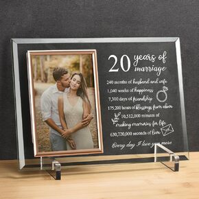 20th Anniversary Platinum Gifts for Her or Him, 20 Year Wedding Anniversary Picture Frame for Wife or Husband, China Anniversary Marriage Presents for Couple