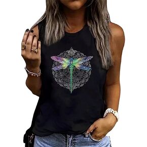 MHTOR Whisper Words of Wisdom Dragonfly Tank Summer Casual Beach Camping Party Women's Loose Sleeveless top T-Shirt Vest