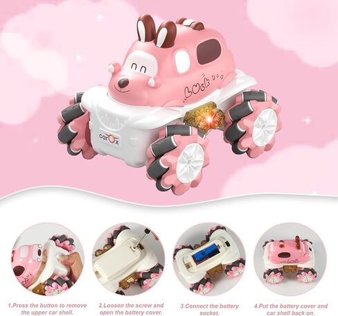 RC Stunt Car for Girls - 4WD Remote Control Car with LED Light 360° Rotating Drift Toddlers Cars Rechargable Battery 1:36 Race Car, 2.4 GHz RC Truck Toy Vehicle for 3-5 Year Old Boys Girls in Saudi Arabia