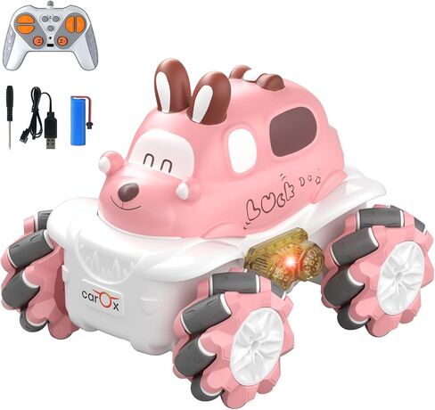 RC Stunt Car for Girls - 4WD Remote Control Car with LED Light 360° Rotating Drift Toddlers Cars Rechargable Battery 1:36 Race Car, 2.4 GHz RC Truck Toy Vehicle for 3-5 Year Old Boys Girls in Saudi Arabia