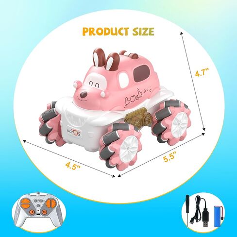 RC Stunt Car for Girls - 4WD Remote Control Car with LED Light 360° Rotating Drift Toddlers Cars Rechargable Battery 1:36 Race Car, 2.4 GHz RC Truck Toy Vehicle for 3-5 Year Old Boys Girls in Saudi Arabia