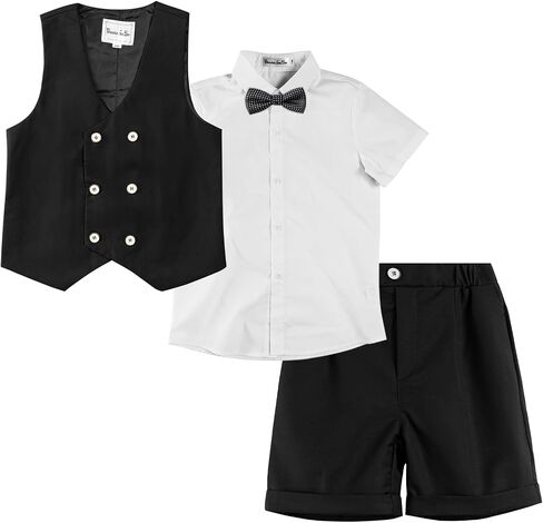 LOLANTA 4Pcs Boys Suit, Kids Summer Dress Clothes Shirt Vest Shorts Bow Tie | 4Pcs Boys Suit- Vest, Shirt, Shorts Bow tie, for Summer, Wedding, Homecoming, Graduation, Birthday, Party, Easter,Church in Saudi Arabia