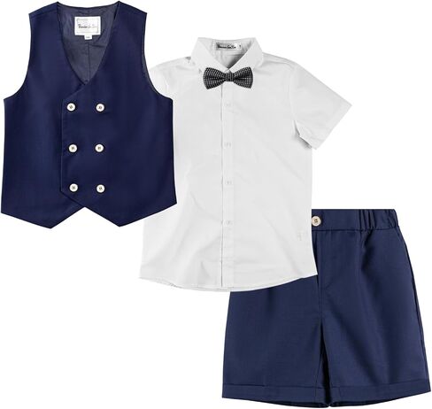 LOLANTA 4Pcs Boys Suit, Kids Summer Dress Clothes Shirt Vest Shorts Bow Tie | 4Pcs Boys Suit- Vest, Shirt, Shorts Bow tie, for Summer, Wedding, Homecoming, Graduation, Birthday, Party, Easter,Church in Saudi Arabia