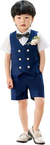 LOLANTA 4Pcs Boys Suit, Kids Summer Dress Clothes Shirt Vest Shorts Bow Tie | 4Pcs Boys Suit- Vest, Shirt, Shorts Bow tie, for Summer, Wedding, Homecoming, Graduation, Birthday, Party, Easter,Church in Saudi Arabia