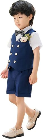 LOLANTA 4Pcs Boys Suit, Kids Summer Dress Clothes Shirt Vest Shorts Bow Tie | 4Pcs Boys Suit- Vest, Shirt, Shorts Bow tie, for Summer, Wedding, Homecoming, Graduation, Birthday, Party, Easter,Church in Saudi Arabia
