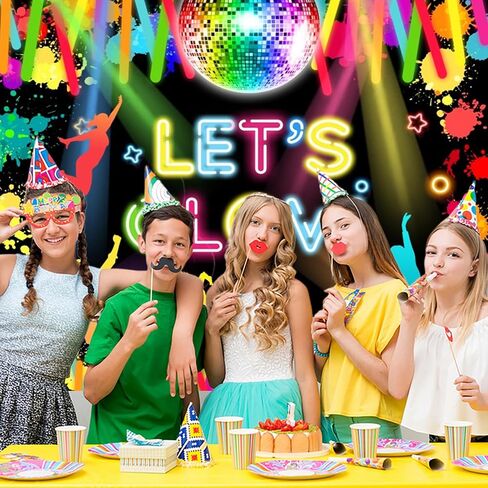Neon Glow Party Backdrop Let's Glow in The Dark Photography Background Colorful Graffiti Splatter Paint Dancing Party Themed Decoration Banner Photo Booth Supplies 10x8ft in Saudi Arabia