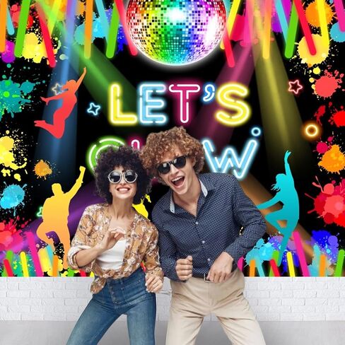 Neon Glow Party Backdrop Let's Glow in The Dark Photography Background Colorful Graffiti Splatter Paint Dancing Party Themed Decoration Banner Photo Booth Supplies 10x8ft in Saudi Arabia