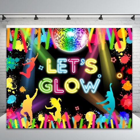Neon Glow Party Backdrop Let's Glow in The Dark Photography Background Colorful Graffiti Splatter Paint Dancing Party Themed Decoration Banner Photo Booth Supplies 10x8ft in Saudi Arabia